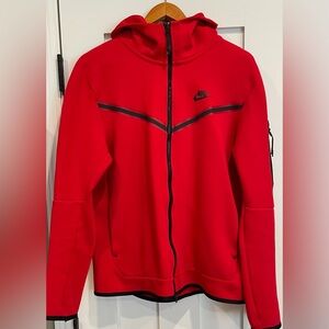 Nike Tech Fleece hoodie. Red with black accents. Great condition. Size large.
